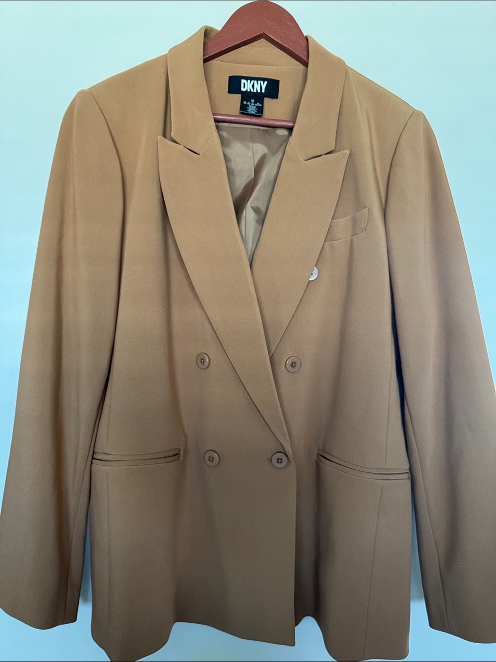 DKNY Double-Breasted Blazer in Camel Tan